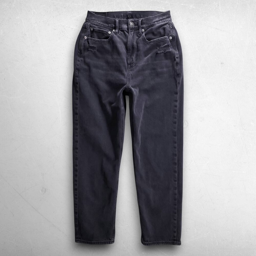 American Eagle Highest Rise 90s Boyfriend Jeans Distressed Stretch Women 6 Black
